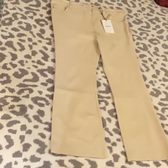 Theory Denim - THEORY Lambskin leather KICK FLARE CROPPED PANTS size 12 color chalk
